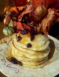 Cornmeal Cream Cheese Pancakes with Cranberry and Apricot Maple Syrup
