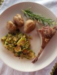 Lamb chops with Baked Potatoes and Brussels Sprouts for IHCC